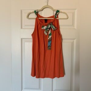 Tommy Hilfiger Sleeveless Multicolor Tie Front Tank Top, Orange, Size‎ L